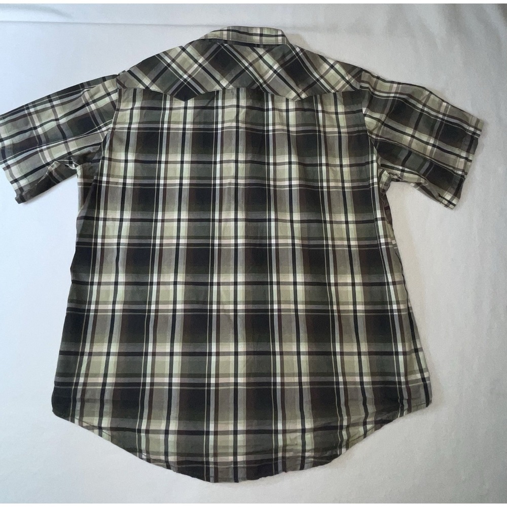 Wrangler Western Cowboy Men's Pearl Snap Short Sleeve Shirt Green Plaid Large - Picture 6 of 10
